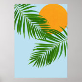 Retro Tropical Sun Palm Leaves Blue Minimal Poster (Voorkant)