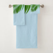 Retro Tropical Sun Palm Leaves Blue Minimum Name Bad Handdoek (Insitu)