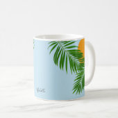 Retro Tropical Sun Palm Leaves Blue Minimum Name Koffiemok (Voorkant rechts)