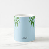 Retro Tropical Sun Palm Leaves Blue Minimum Name Koffiemok (Center)