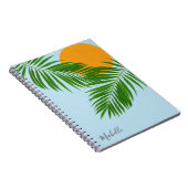 Retro Tropical Sun Palm Leaves Blue Minimum Name Notitieboek (Rechterzijde)
