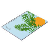 Retro Tropical Sun Palm Leaves Blue Minimum Name Notitieboek (Linkerzijde)
