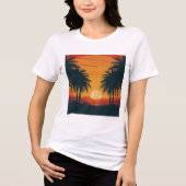 Retro Tropical Sunset Palm Trees Tri-Blend Shirt (Voorkant)