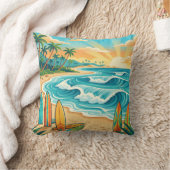 Retro Tropical Surf Beach Waves Throw Pillow Kussen (Deken)