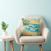 Retro Tropical Surf Beach Waves Throw Pillow Kussen (Stoel)