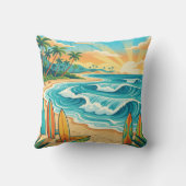 Retro Tropical Surf Beach Waves Throw Pillow Kussen (Achterkant)