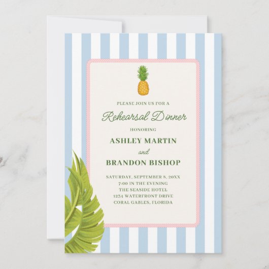 Retro Tropics Modern Coastal Rehearsal Dinner Kaart (Voorkant)