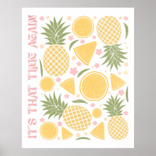 Retro tropisch fruit Zomertijd Ananas Poster