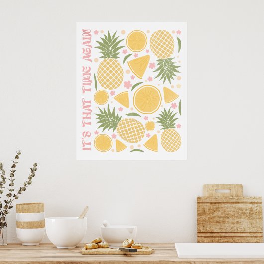 Retro tropisch fruit Zomertijd Ananas Poster (Keuken)