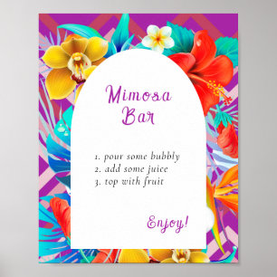 Retro Tropisch Magenta Bruidsdouche Mimosa Bar Poster