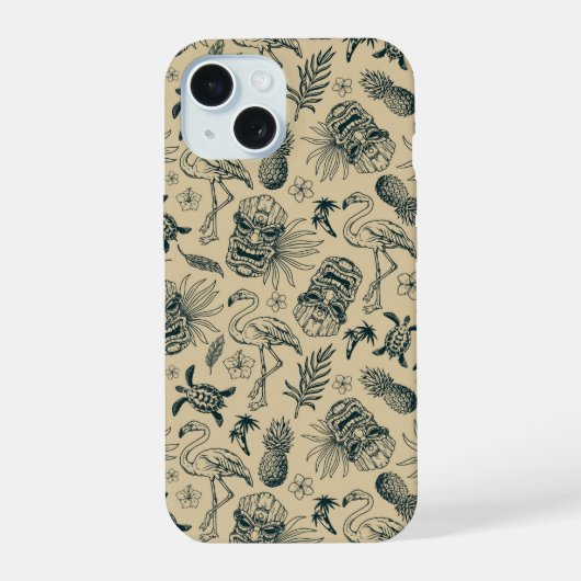 Retro Tropisch Patroon iPhone 15 Case (Achterkant)