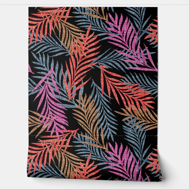 Retro tropisch patroon van palmblad. behang (Afrollen)