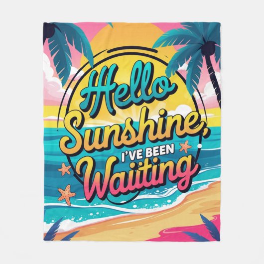Retro Tropisch Strand Hello Sunshine Fleece Deken (Voorkant)