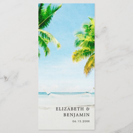 Retro Tropisch Strand Palm Tree Coastal Wedding Menu (Achterkant)