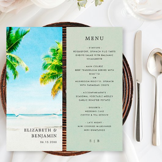 Retro Tropisch Strand Palm Tree Coastal Wedding Menu