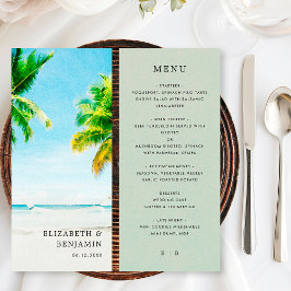 Retro Tropisch Strand Palmboom Kust Bruiloft Menu