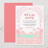 Retro Tropische 16e poolfeest Verjaardag Kaart (Voorkant / Achterkant)