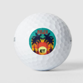 Retro Tropische 80s Stijl Monogrammed Golfballen