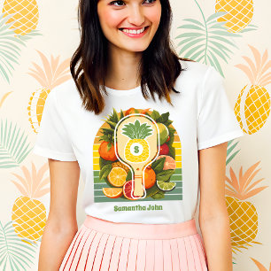 Retro Tropische Ananas Pickleball Bruidsdouche Tri-Blend Shirt