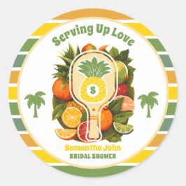 Retro Tropische Ananas Pickleball Bruidsfeestje Ronde Sticker