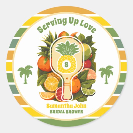 Retro Tropische Ananas Pickleball Bruidsfeestje Ronde Sticker (Voorkant)