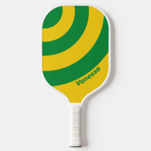 Retro Tropische Banaan Drie Cirkel Streep metNaam Pickleball Paddle