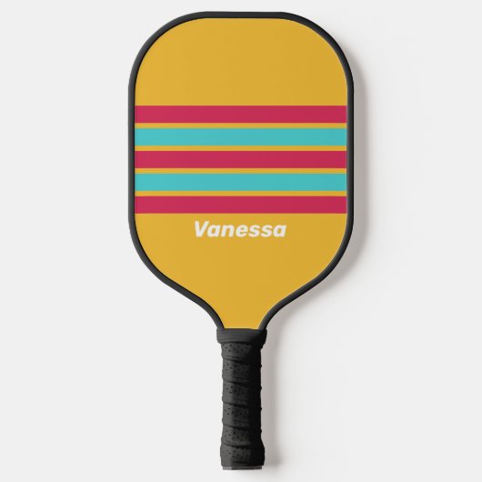 Retro Tropische Breeze Over Striping Met Naam Pickleball Paddle (Voorkant)