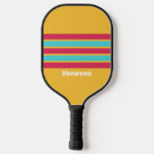 Retro Tropische Breeze Over Striping Met Naam Pickleball Paddle (Achterkant)