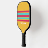 Retro Tropische Breeze Over Striping Met Naam Pickleball Paddle (Links)