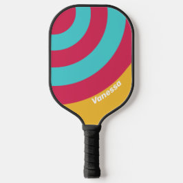 Retro Tropische Bries Cirkel Streep met Naam Pickleball Paddle