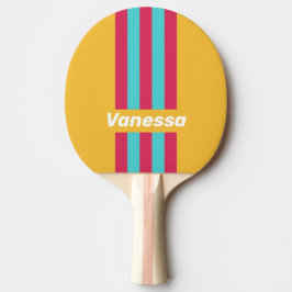 Retro Tropische Bries Pin Strepen met Naam Tafeltennisbatje