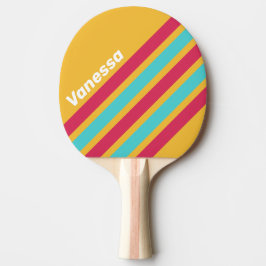 Retro Tropische Bries Schuin Strepen met Naam Tafeltennisbatje