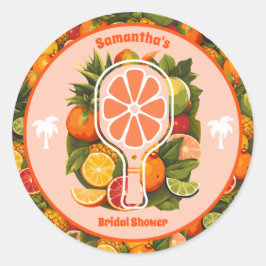Retro Tropische Citrus Pickleball Bruidsdiner Ronde Sticker