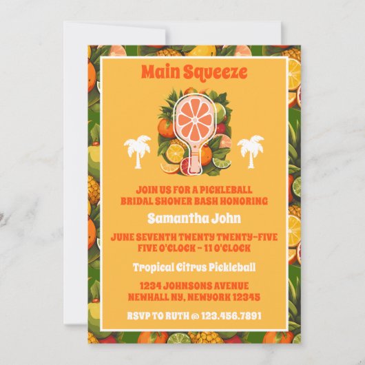 Retro Tropische Citrus Pickleball Bruidsdouche Kaart (Voorkant)
