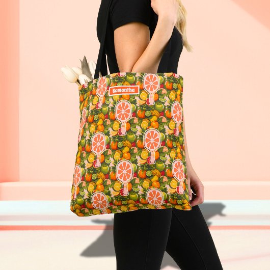 Retro Tropische Citrus Pickleball Bruidsdouche Tote Bag