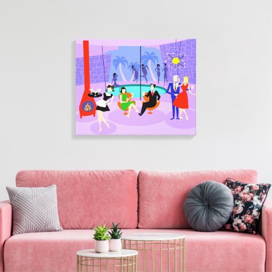 Retro Tropische Cocktail Party Canvas Print (Insitu (Woonkamer))
