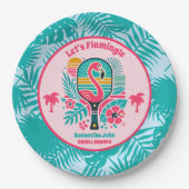 Retro Tropische Flamingo Pickleball Bruidsdouche Papieren Bordje (Voorkant)