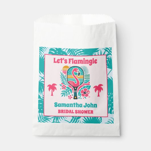 Retro Tropische Flamingo Pickleball Bruidsfeest Bo Bedankzakje (Voorkant)