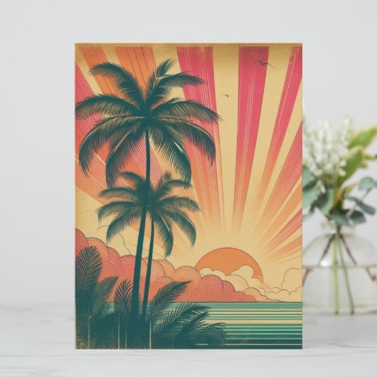 Retro/ tropische/Hawaïaanse zonsondergang Feestdagenkaart (Staand voorkant)