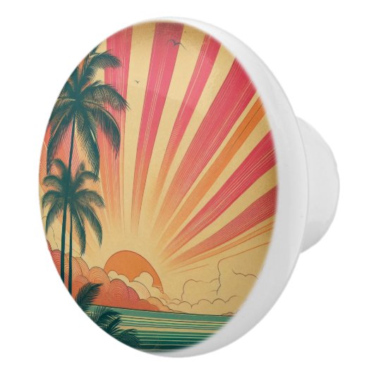 Retro/ tropische/Hawaïaanse zonsondergang Keramische Knop (Rechts)