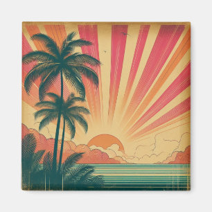 Retro/ tropische/Hawaïaanse zonsondergang Magneet