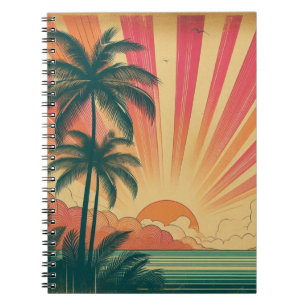 Retro/ tropische/Hawaïaanse zonsondergang Notitieboek