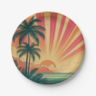 Retro/ tropische/Hawaïaanse zonsondergang Papieren Bordje