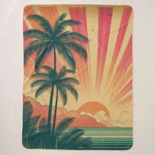 Retro/ tropische/Hawaïaanse zonsondergang Sherpa Deken