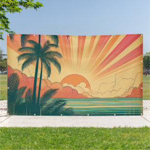 Retro/ tropische/Hawaïaanse zonsondergang Spandoek