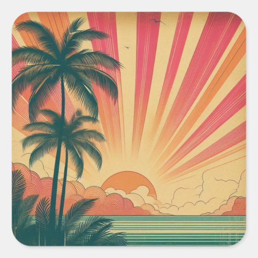 Retro/ tropische/Hawaïaanse zonsondergang Vierkante Sticker (Voorkant)