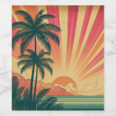 Retro/ tropische/Hawaïaanse zonsondergang Wijn Etiket (Enkel label)