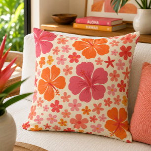 Retro Tropische Hibiscus Bloemen Kussen