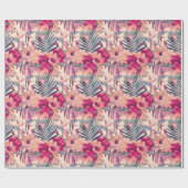 Retro Tropische Hibiscus Winterkoning Pattern Cadeaupapier (Vlak)