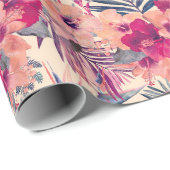 Retro Tropische Hibiscus Winterkoning Pattern Cadeaupapier (Rol Hoek)